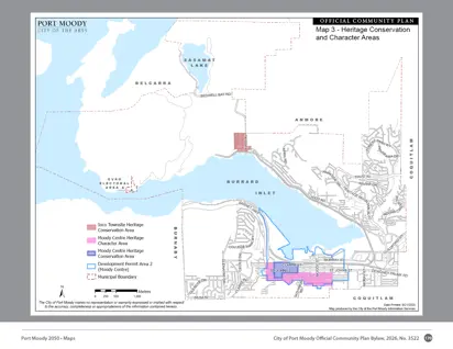Map depicting heritage conservation and character areas