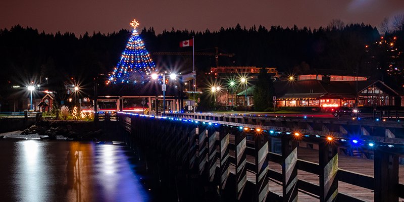 Rocky point pier with christmas lights