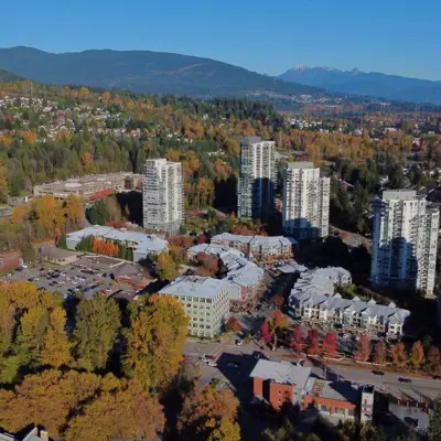 Aerial view of towers and lowrises in Newport Village