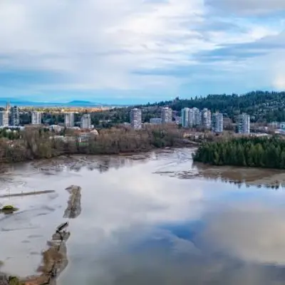 View of the Burrard Inlet with blue sky