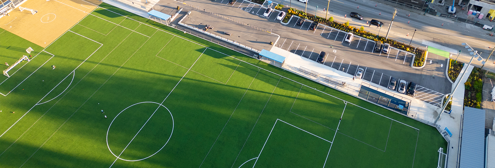 new turf soccer field arial image