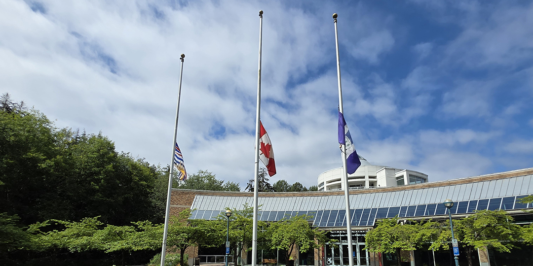 Lowered flags outside of City Hall
