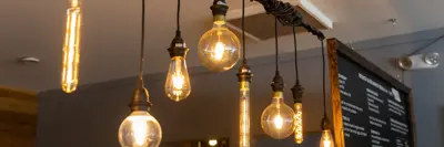 lights over a coffee counter