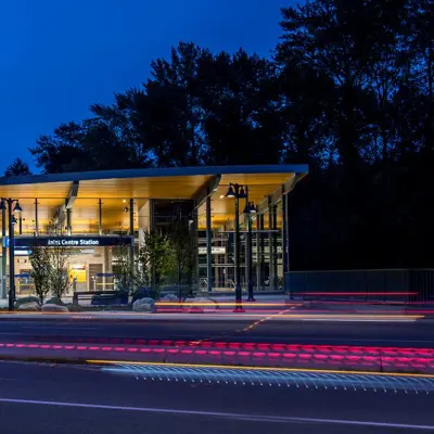 SkyTrain station at night