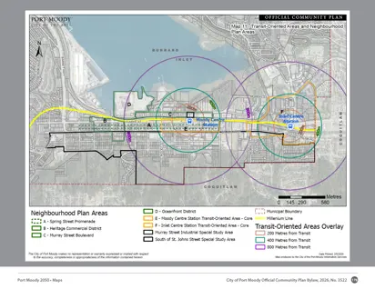 Map depicting transit-oriented areas and neighbourhood plan areas